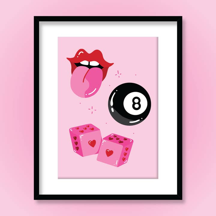 Lucky Heart Dice Huit Boule et Bouche Tattoo Art Print pour la vente par Ruby Roller Art