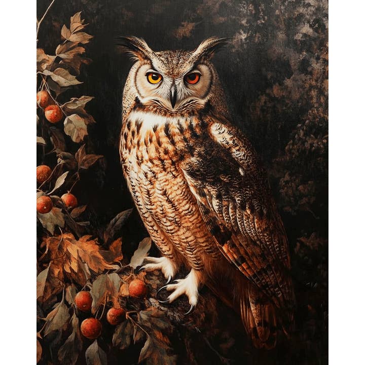 Mowbi - Wholesale Art Print - Vintage Great Horned Owl Painting - Animal Still Life Wall Art Prints – 8″x10″ Artwork for 11″x14″ Frame
