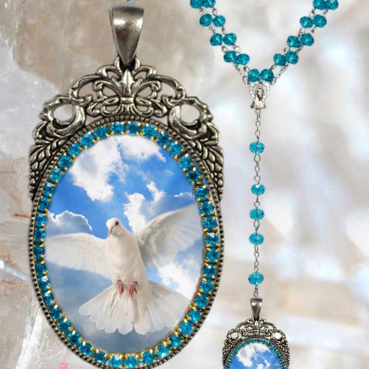 MariaSantissimaShop - Vendita all'ingrosso Collana con ciondolo/pendaglio - Rosario dello Spirito Santo, ciondolo a forma di medaglia cristiano religioso, fatto a mano