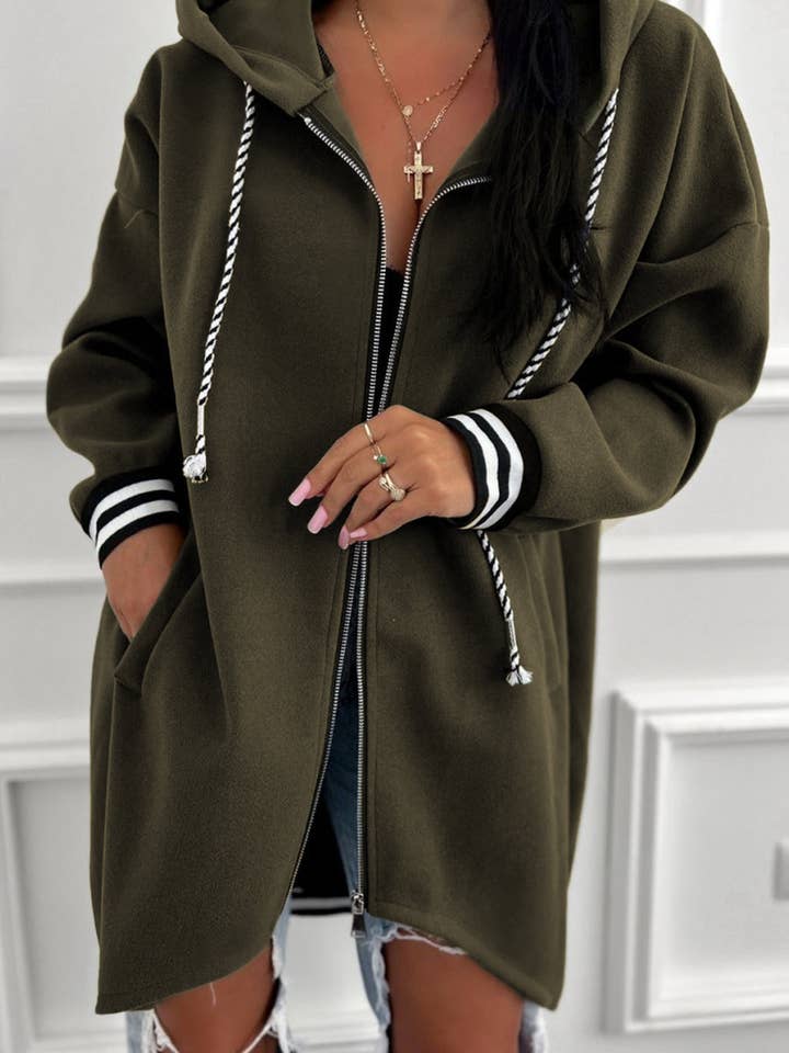 Fyrklöverkontrast Manschett Droppaxel Zip-up Tunika Hoodie för wholesale av Shoppe247