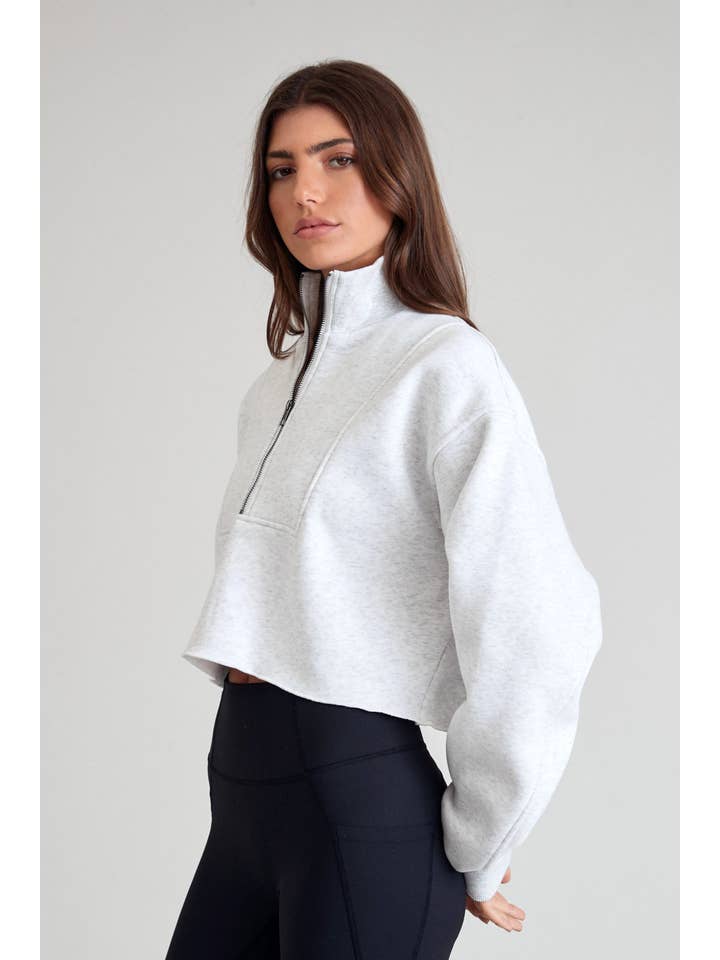 White Marle Arlo Crop 1/2 Zip Sweater for wholesale on Faire