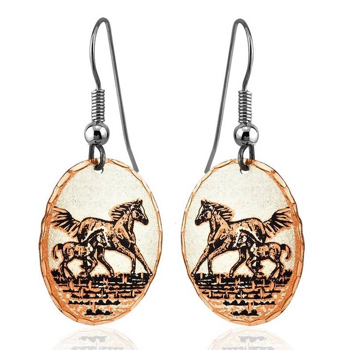COPPER ARTS INC. - Wholesale Dangle Earrings - D 57 Horse & Foal Handmade Copper Earrings