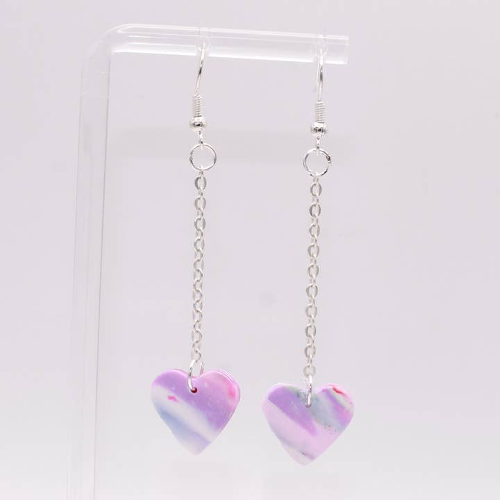 Marbled Heart Chain Drop Earring Sterling Silver Hook for wholesale by Abby’s Art Atelier
