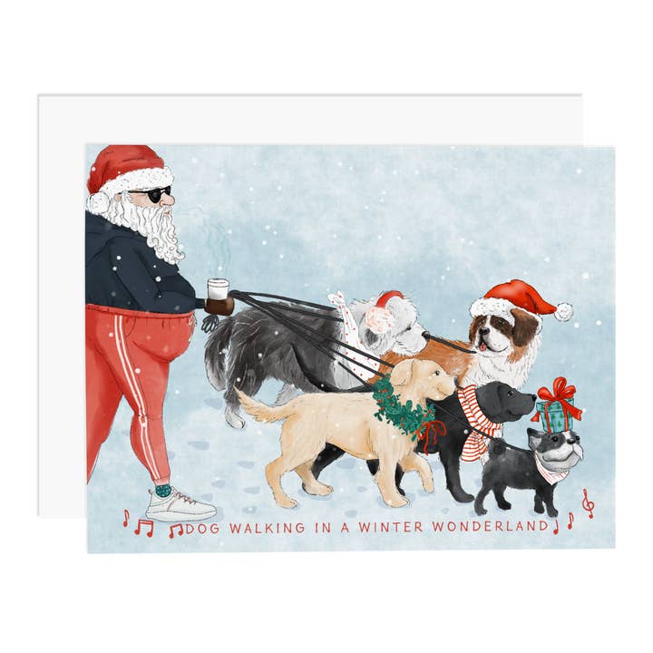 Dog Walking in a Winter Wonderland Greeting Card for wholesale by Ramus & Co.