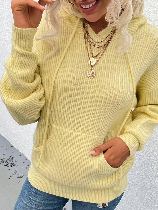 UNISHE – wholesale Hoodie - Dam – Dragsko Hooded Känguru Pocket Stickning Tröja MMY1055