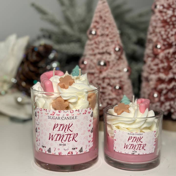 Sugar Candle - Wholesale Jar/Filled Candle - Pink Winter Candle: Soy Wax, Handmade, Gift & Retail Ready7