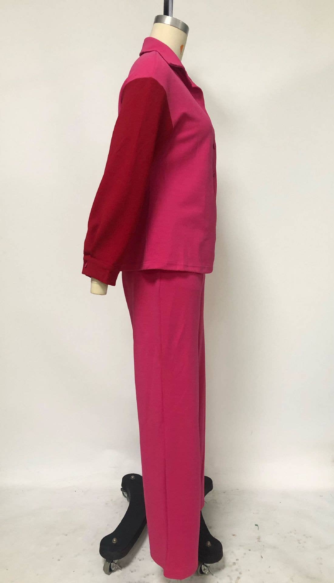 HIDDENBRAND - Wholesale Top & Pant Set (NOT Loungewear) - Women's - contrast color block shirt wide leg pant 2 piece set9