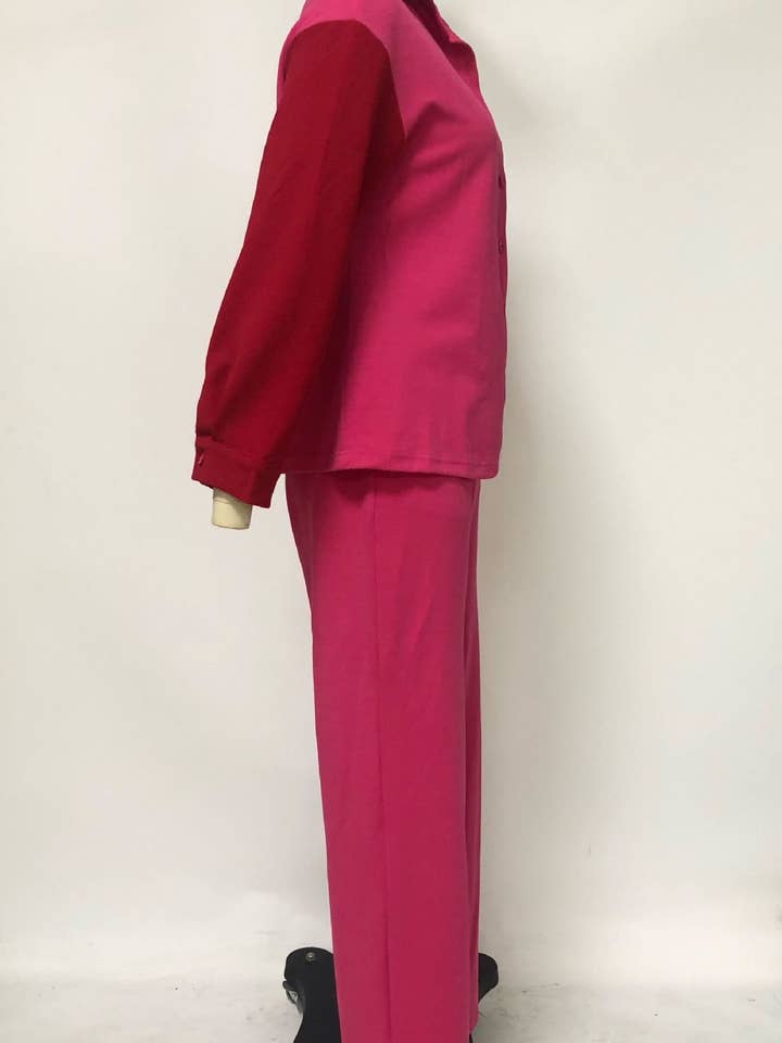 HIDDENBRAND - Wholesale Top & Pant Set (NOT Loungewear) - Women's - contrast color block shirt wide leg pant 2 piece set9