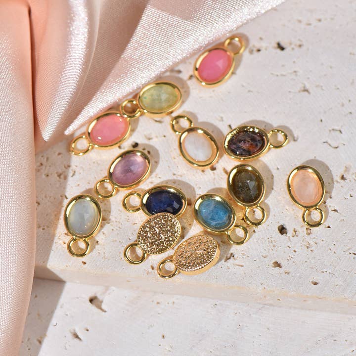 Natural Stone Oval Charms Bezel Set, 12 Varieties SC-73 for wholesale by Jewel Pledge