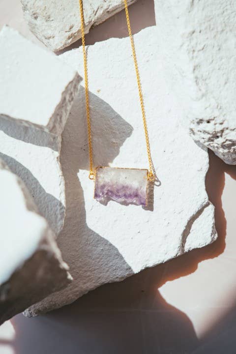 Roc Jewellery - Wholesale Pendant/Charm Necklace - Amethyst Slice Gold Plated Necklace3