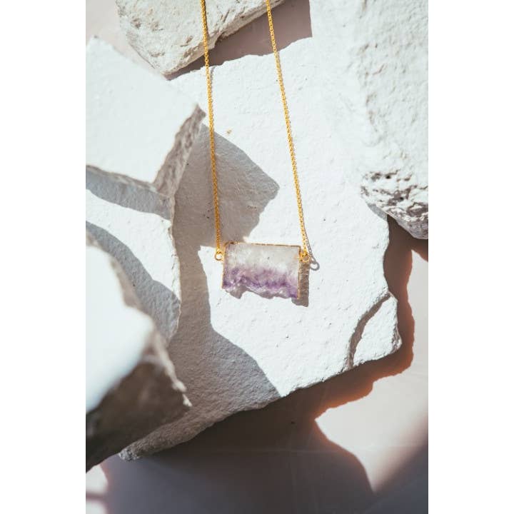 Roc Jewellery - Wholesale Pendant/Charm Necklace - Amethyst Slice Gold Plated Necklace3
