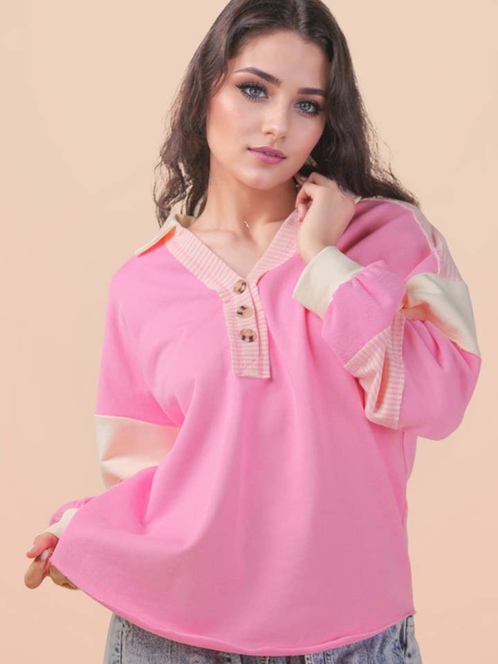 Top in maglia casual oversize a blocchi di colore NT11851 per la vendita all'ingrosso da parte di VERY J