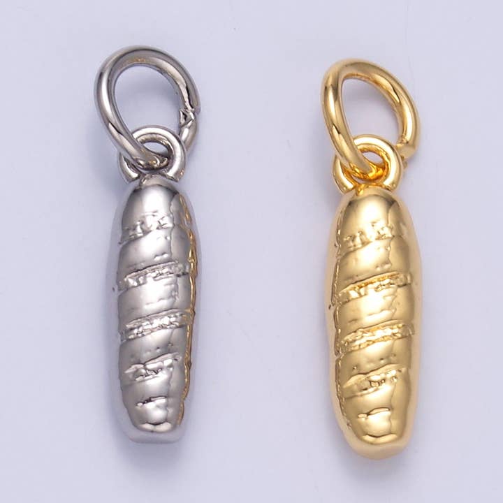 24K Gold Filled Baguette Bread Multidimensional 3D Charm in Gold & Silver | N017 for wholesale by Aim Eternal