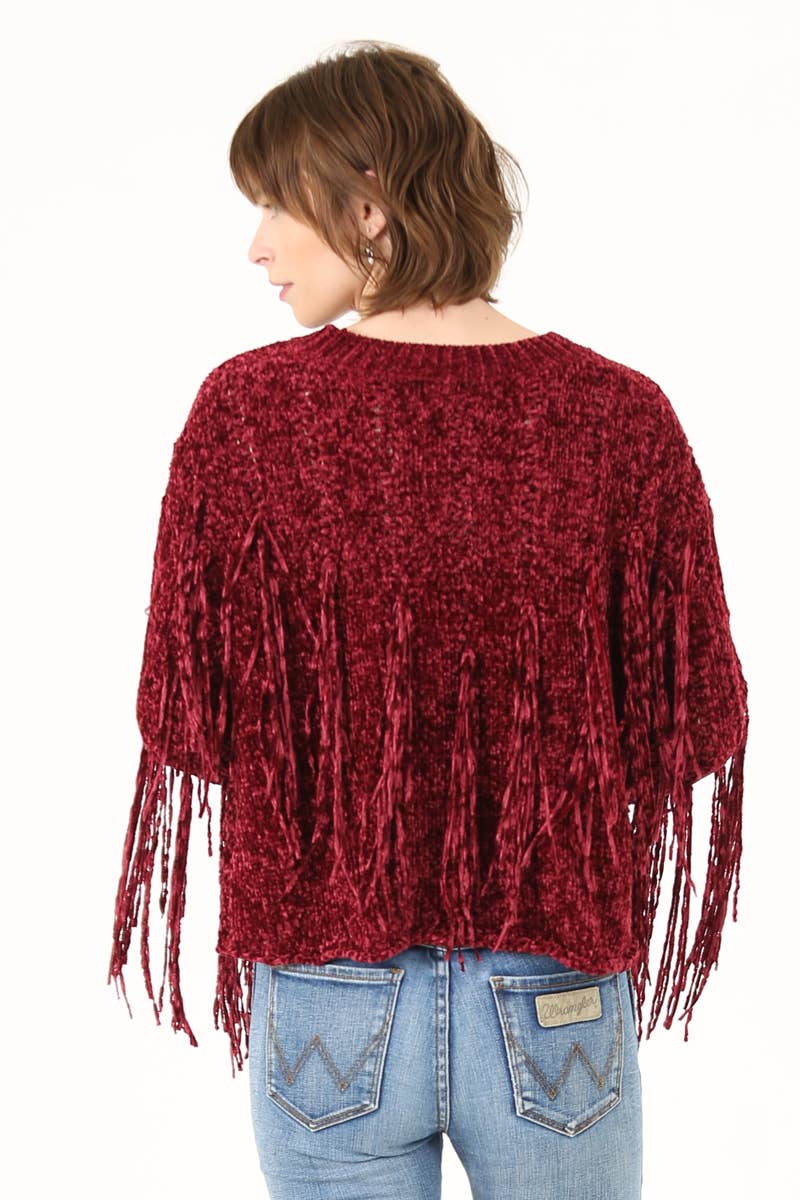 ANGIE - Wholesale Knit Sweater - Women's - XHH31-ASIS CHENILLE FRINGE PULLOVER SWEATER31
