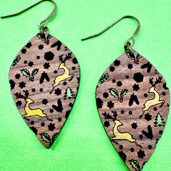 Reindeer and Mistletoe Handmade Earrings for wholesale by The Poppy Peach, LLC.