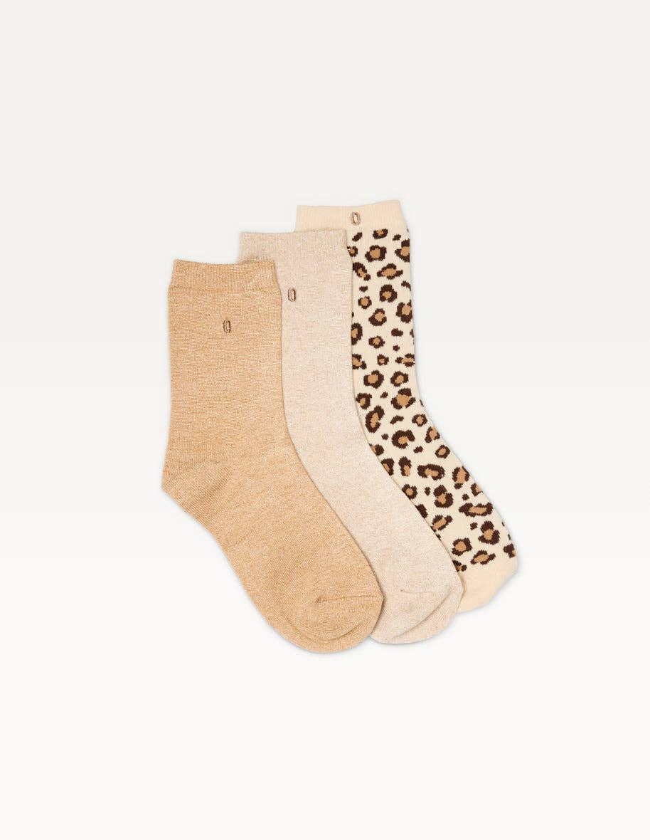 ODAJE – wholesale Socks – Women's – Pack of 3 socks - Fancy glitter and beige leopard1