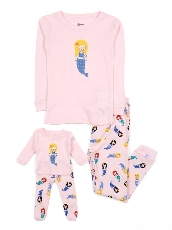 Kids Girl & Doll Cotton Mermaid Pajama for wholesale by Leveret Pajamas