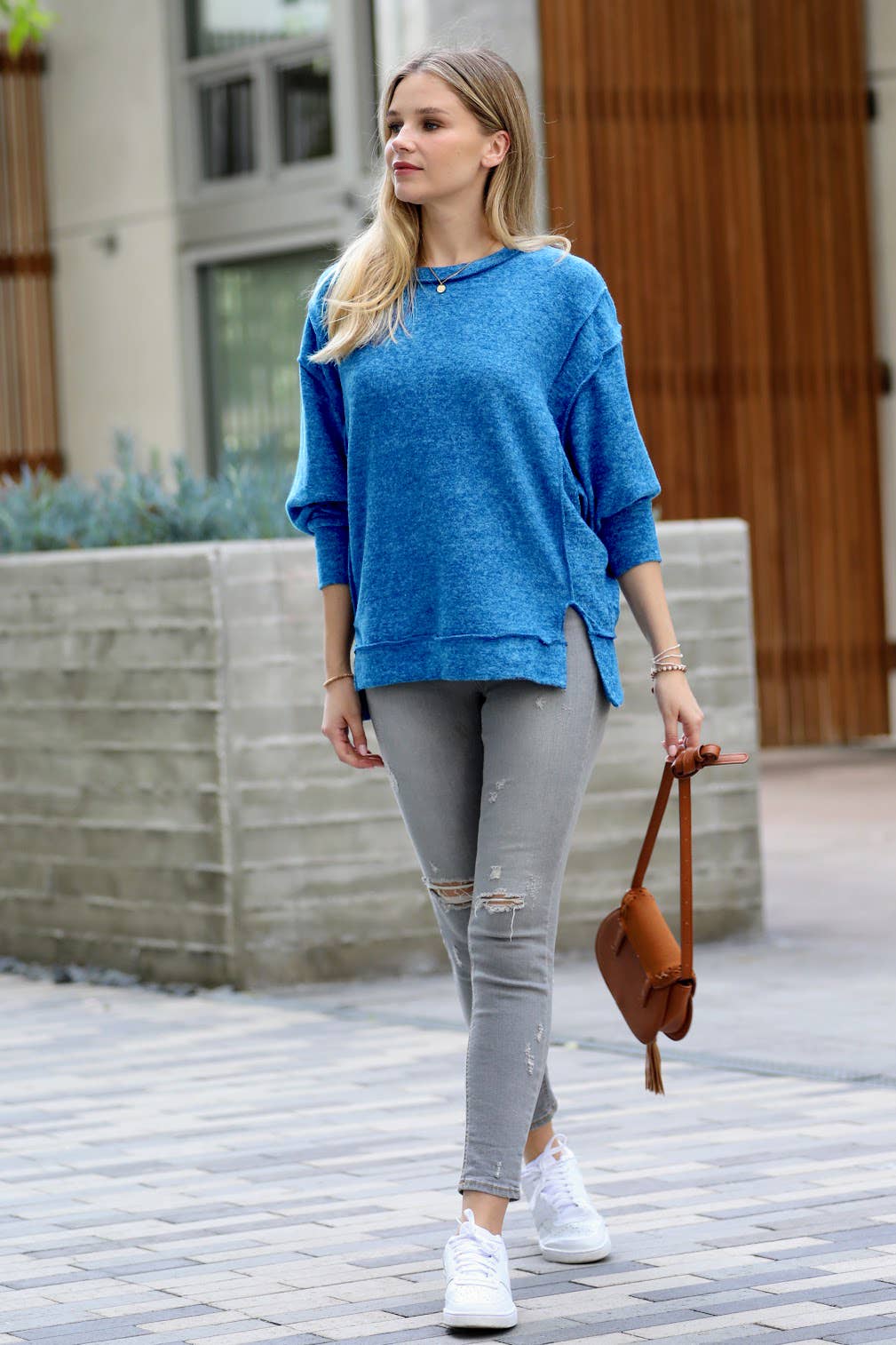 42POPS - Wholesale Knit Sweater - Women's - `.Brushed Melange Hacci Exposed Seam Sweater W/ Side8