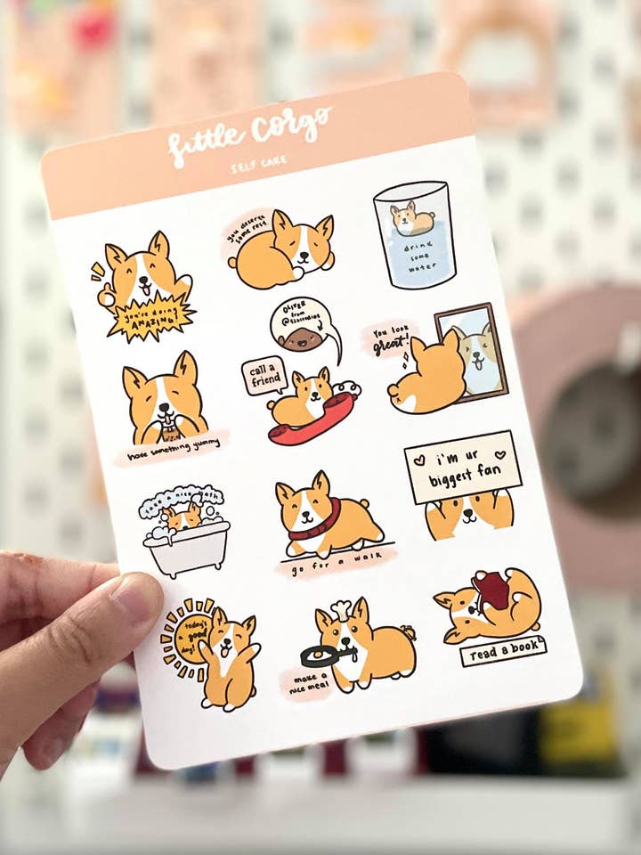 Motivational Mango & Self Care Sticker Sheet for wholesale by LittleCorgo