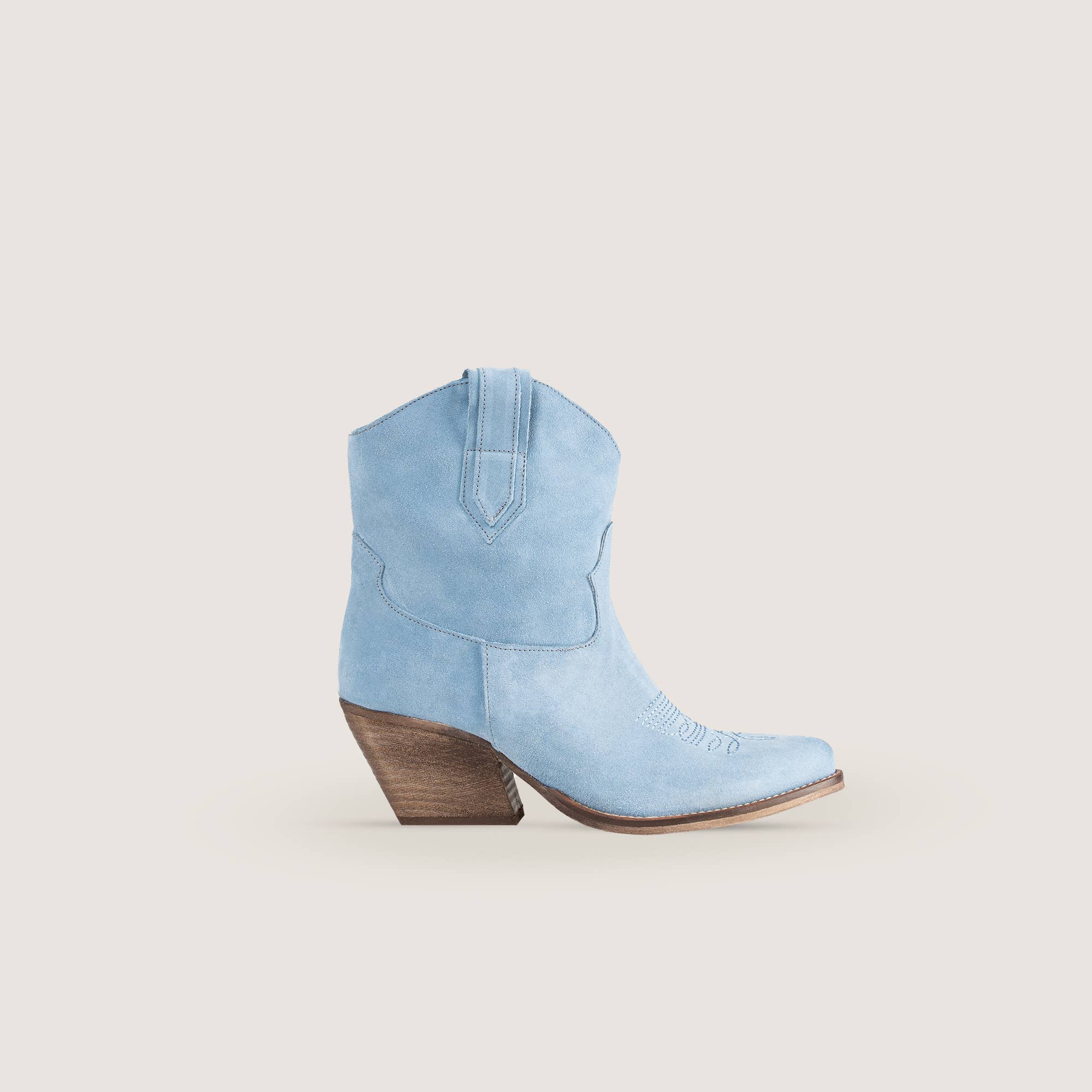 Kali Shoes - Vente Bottes de cowboy – femme - Bottes texanes mi-hautes Leila en cuir suédé bleu ciel0