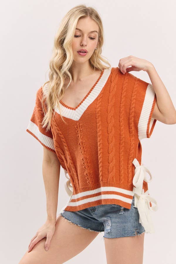 Sewn and Seen - Wholesale Sweater Vest - Women's - Cable Knit Varsity Sweater Vest1