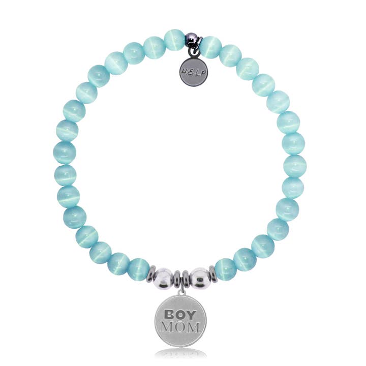 Boy Mom Charm med Aqua Cats Eye velgørenhedsarmbånd for engroshandel hos H.E.L.P