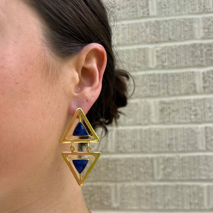 Safir dobbelt trekant øreringe for engroshandel hos Elyssa Bass Designs