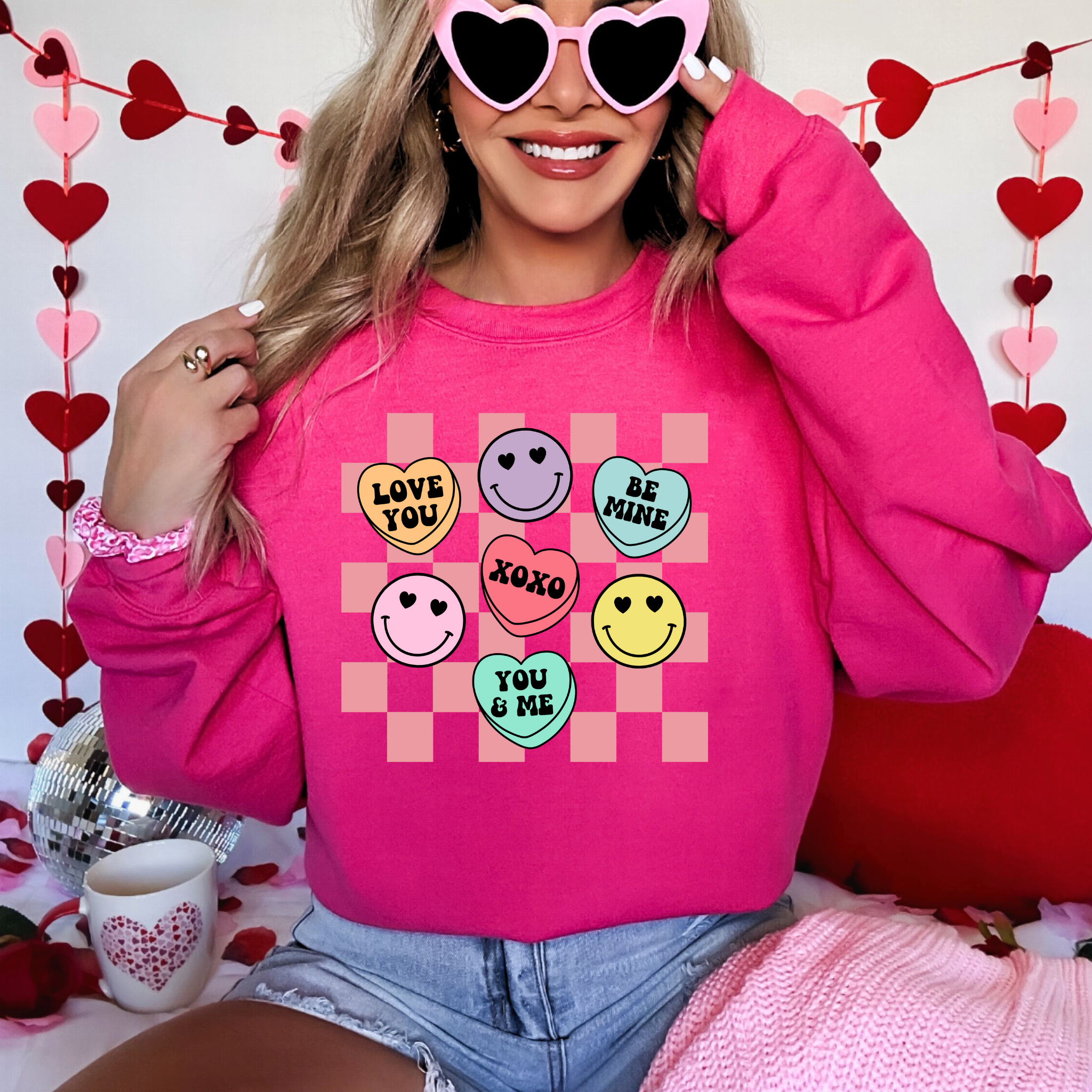 Nu Kustomz LLC - - Wholesale Graphic Sweatshirt - Women's - Smiley candy hearts valentines day sweatshirt1