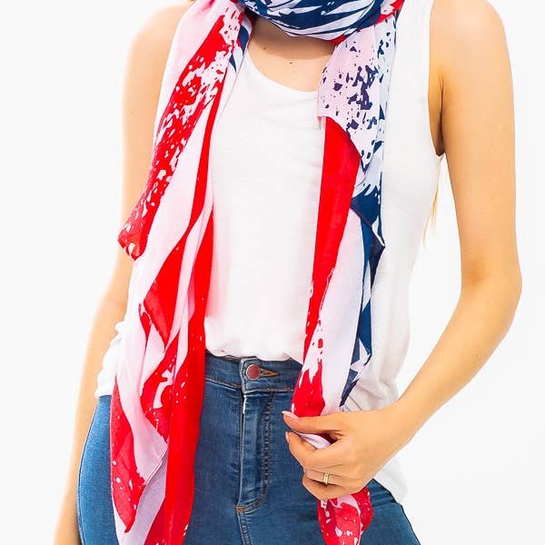 Cap Zone - Wholesale Scarf - Women's - Vintage Wash American Flag Oblong Scarves