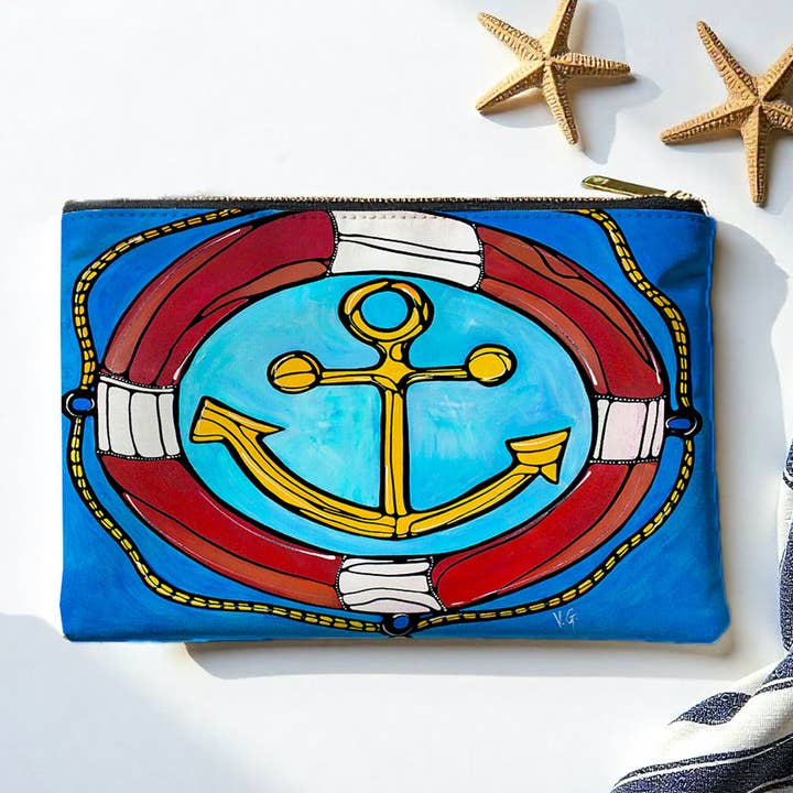 Pochette Costiera Ancora & Salvagente – Borsa con Cerniera Nautica per la vendita all'ingrosso da parte di Atelier Vero Wholesale