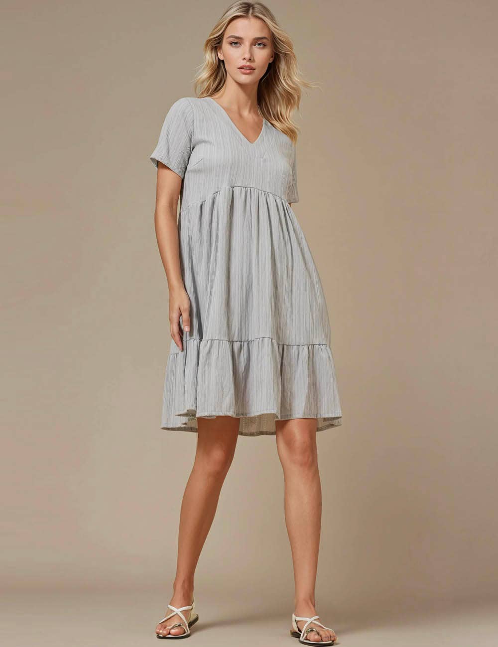 Sweetkama - Vente Robe – femme - Robe courte quotidienne à manches courtes et col en V29