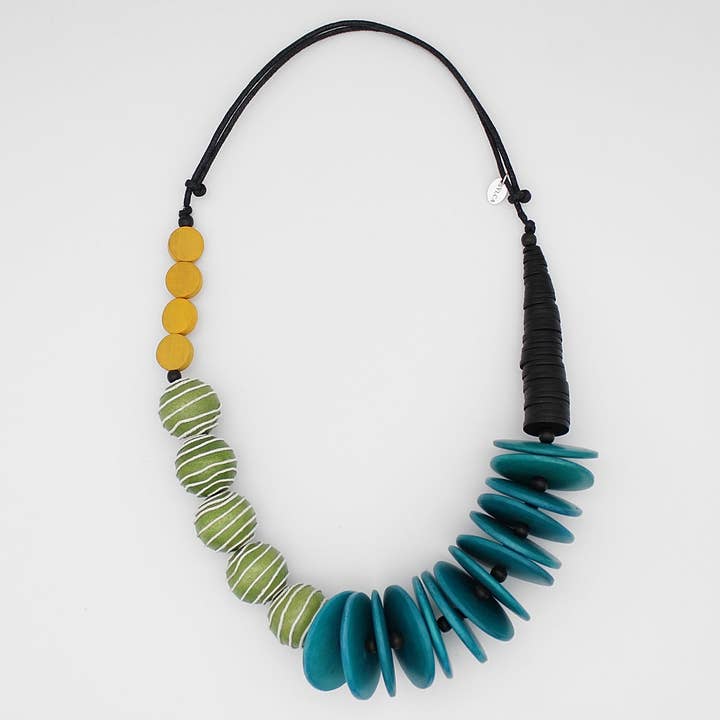 Collier épais en nylah citron vert et turquoise pour la vente par Sylca Designs