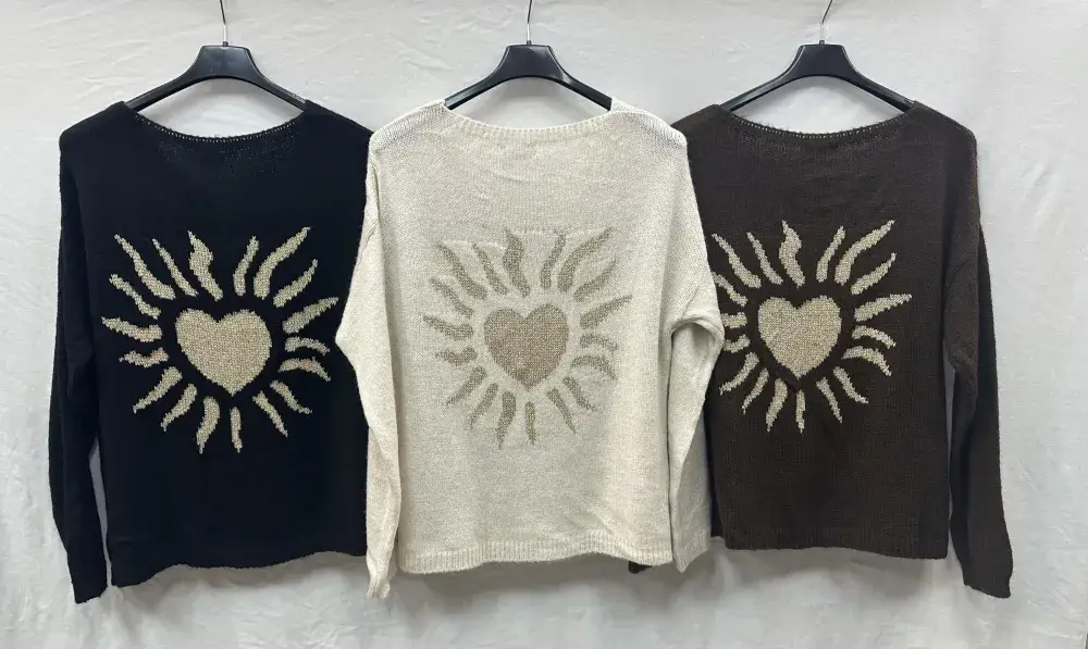 Mimi & Gogo - Vendita all'ingrosso Maglione tricot - Donna - Maglia A Motivi Soleggiata Sul Retro @35669_PulSoleil13