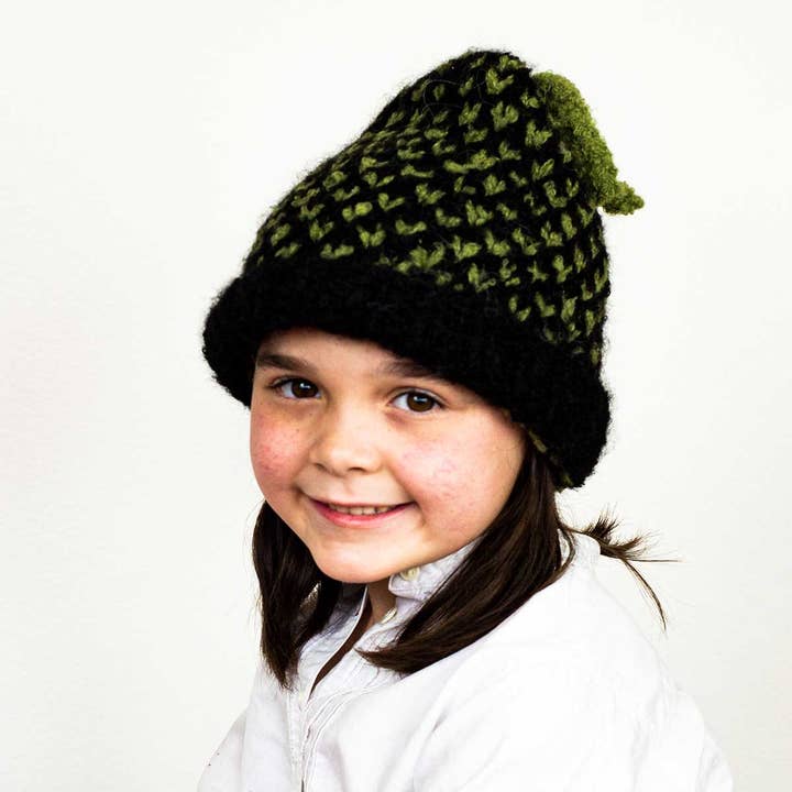 hand knit baby alpaca hat with checks for wholesale by Silk Wool and Bijoux