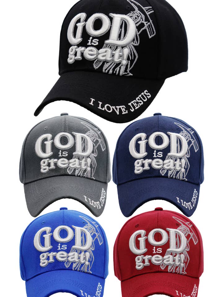 God Is Great Acrylic Velcro Back Baseball Cap for wholesale by Cap Zone