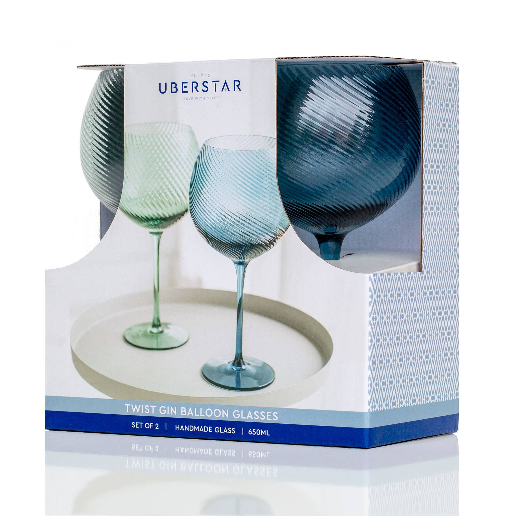 UBERSTAR – wholesale Cocktail/liquor glass – Twist Gin Glasses - Set of 2 Blue/Green2