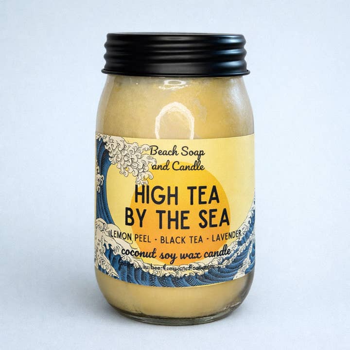 Thé de l'après-midi au bord de la mer | Bougie en cire de soja à la noix de coco pour la vente par Beach Soap and Candle