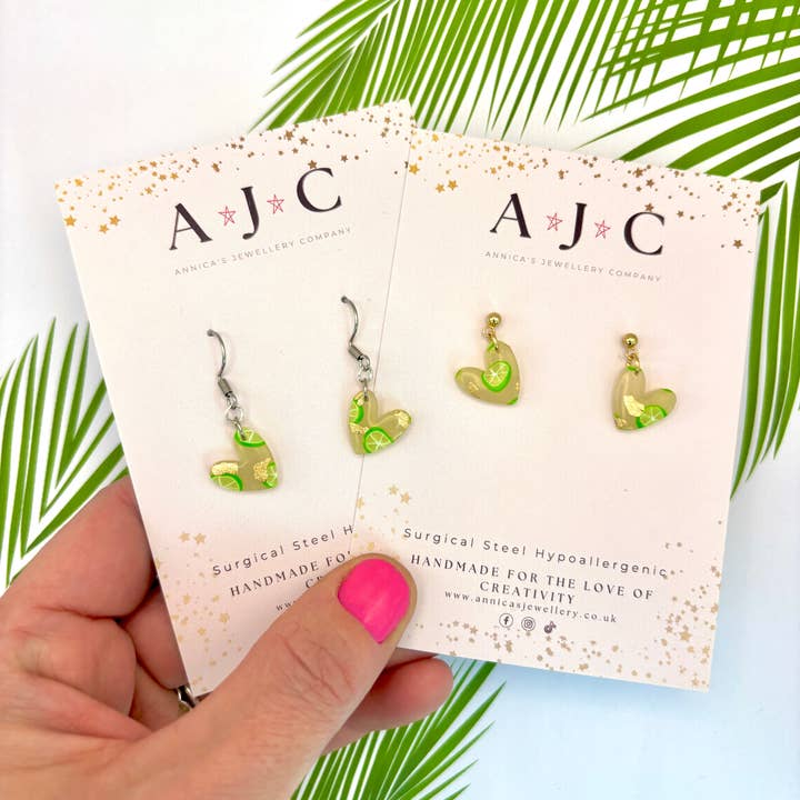 Translucent Heart with Gold Fleck and Lime Slice for wholesale by Annica’s Jewellery Co