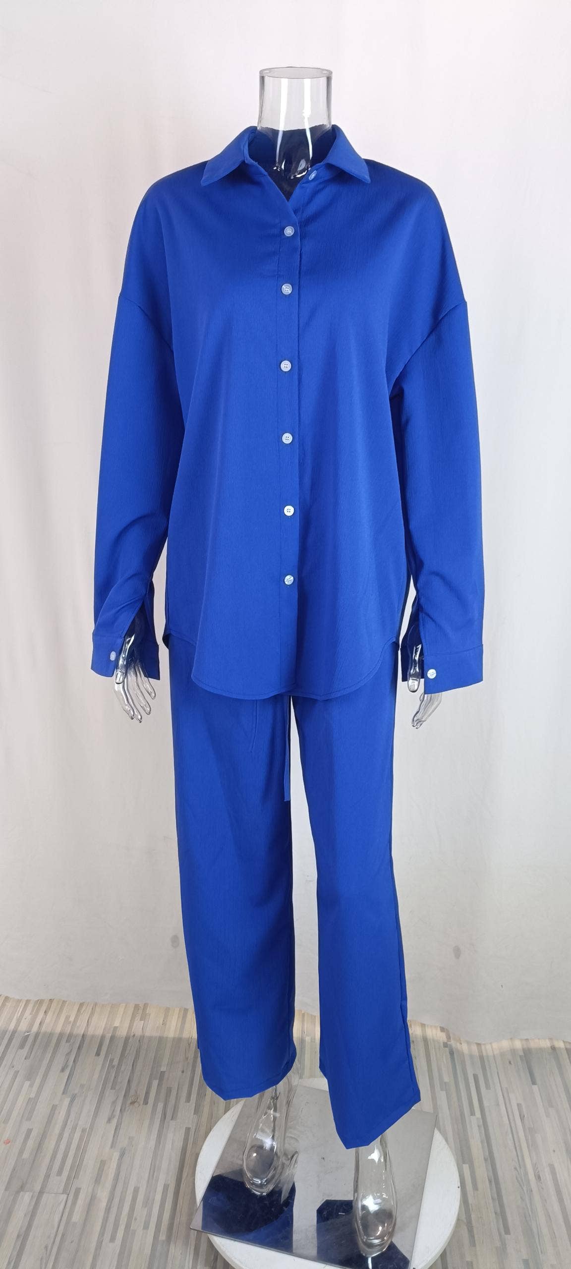 Rosa Clothing - Wholesale Top & Pant Set (NOT Loungewear) - Women's - Casual Simple Plain Shirt High-Waisted Trousers Set3