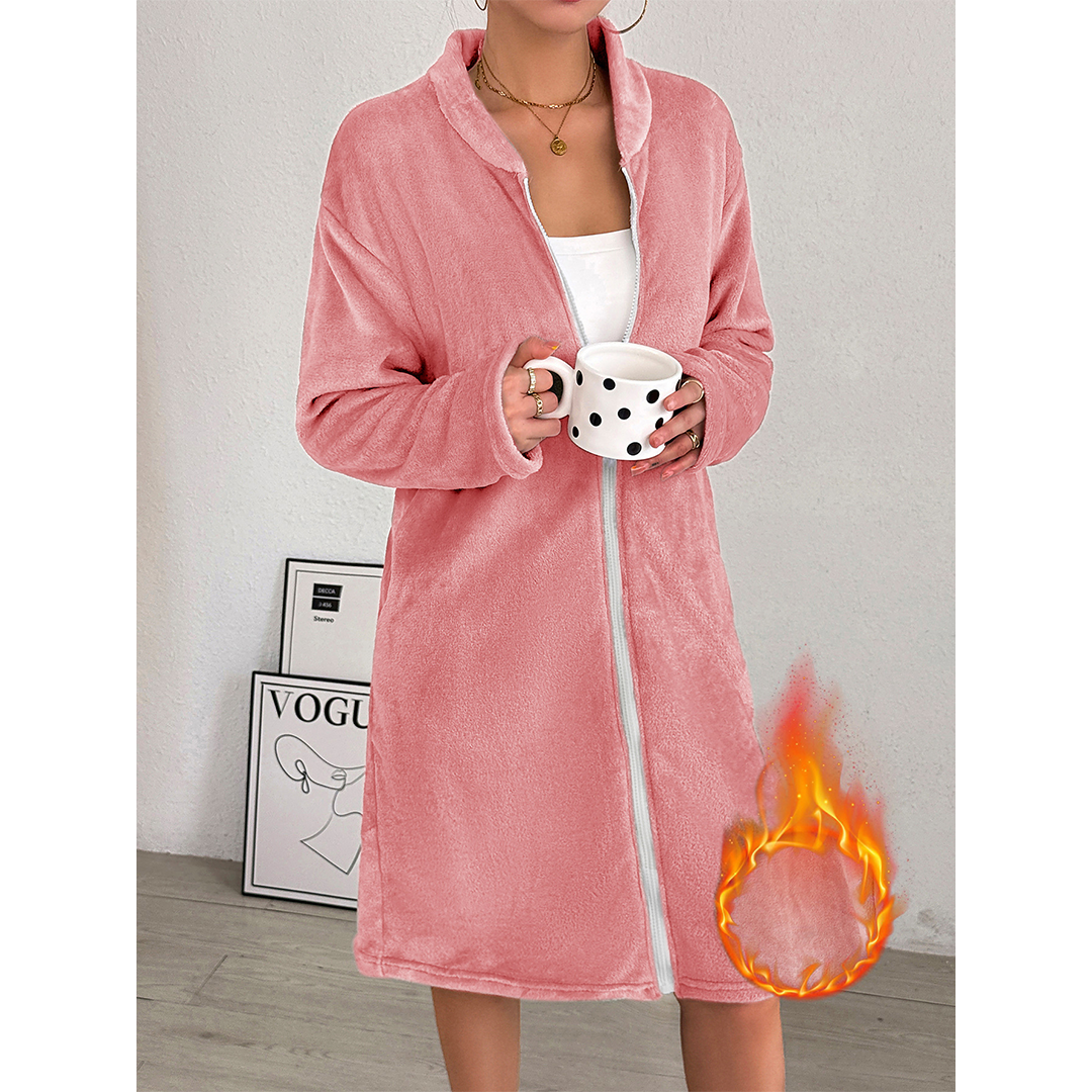 UNISHE – wholesale Lounge top – Women's – Solid Flannel Hooded Zip-Up Cardigan Robe ZK36011
