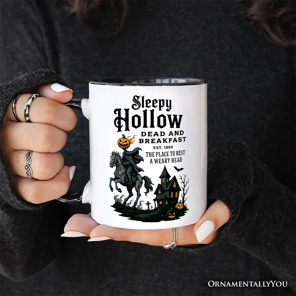 White Black Handle Headless Horseman Sleepy Hollow Halloween Gift Mug for wholesale on Faire3