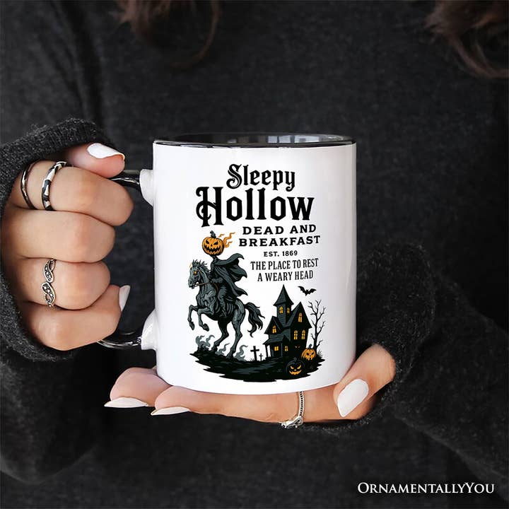 White Black Handle Headless Horseman Sleepy Hollow Halloween Gift Mug for wholesale on Faire3