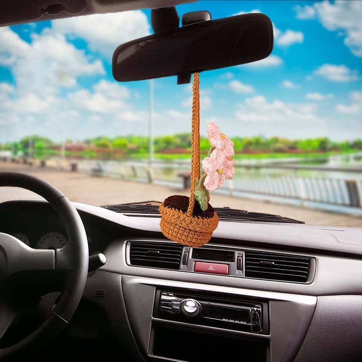 Anh2 LTD - Wholesale Car Decorative Charm - Unisex - Crochet Forget Me Not Flower Plant Basket Car Mirror Hanging1