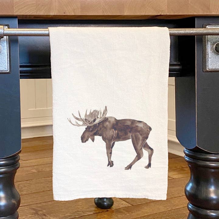 Watercolor Moose - Cotton Tea Towel for wholesale by North & Pine