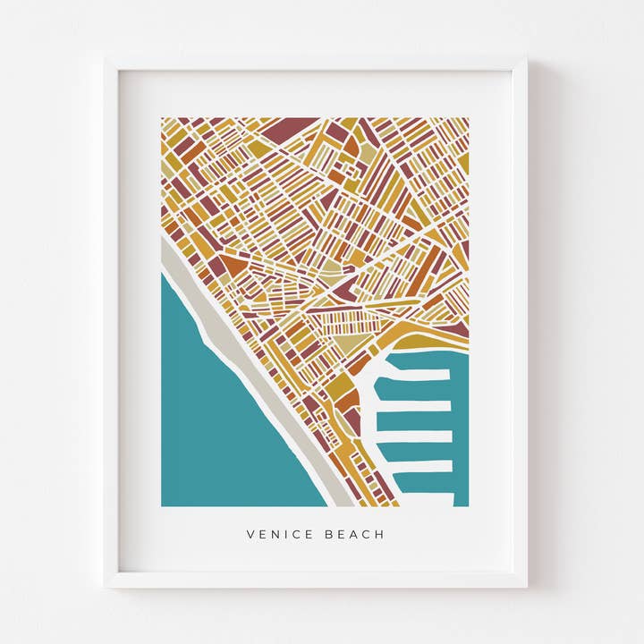 Mapa artístico de pared de Venice Beach, colorido y minimalista para venta al por mayor de Faraway Places Paper
