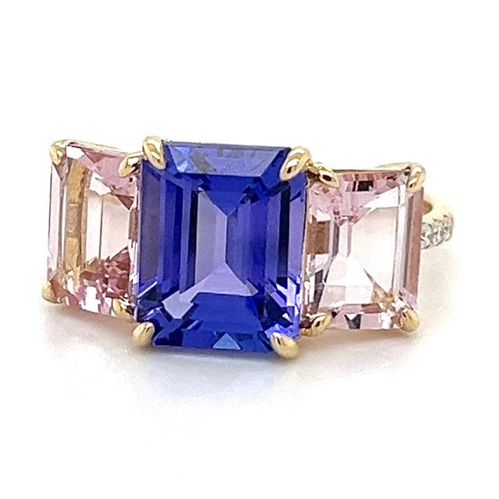 14K Yellow Gold Ring with 3.76 Carat Octagon-Cut Tanzanite Gemstone (PJC34165R) for wholesale by Blue Star Gems NY