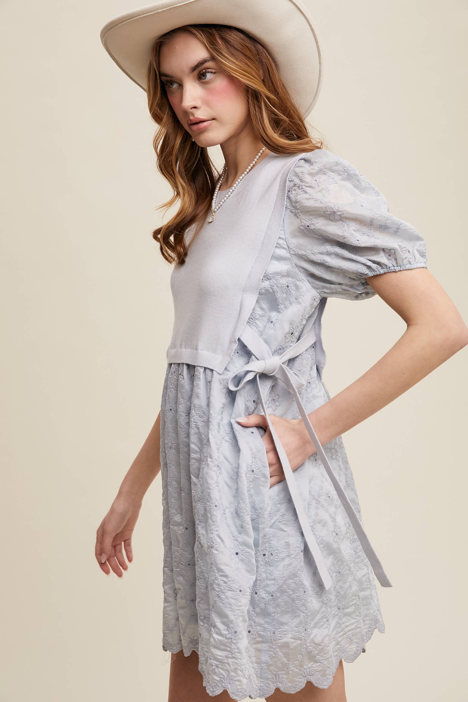 Listicle - Wholesale Dress - Women's - Embroidered Puff Sleeve Dress with Knit Vest23