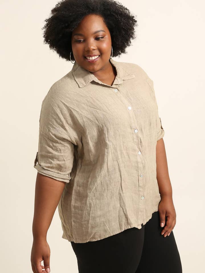 Lea & Luc - Grandes Tailles - Wholesale Button Down Shirt - Women's - Plus size linen shirt SKU 914837