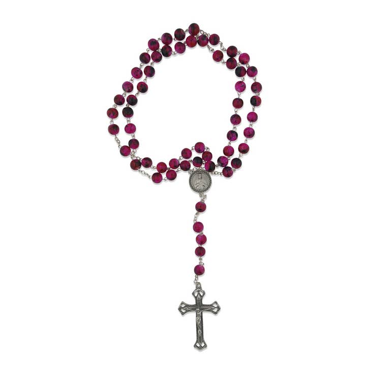 Village Gift Importers - Venta al por mayor Collar de cuentas de oración - Rosarios grandes de color violeta con centro de la Virgen y el Niño