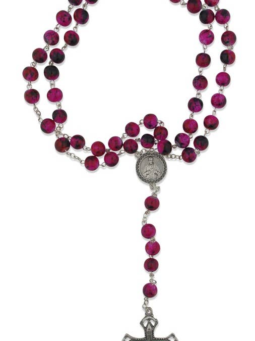 Large Violet Rosary Beads with Madonna and Child Center for wholesale by Village Gift Importers